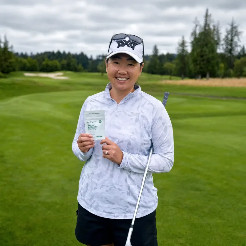 LPGA Tour player Mina Harigae holding birdiegum