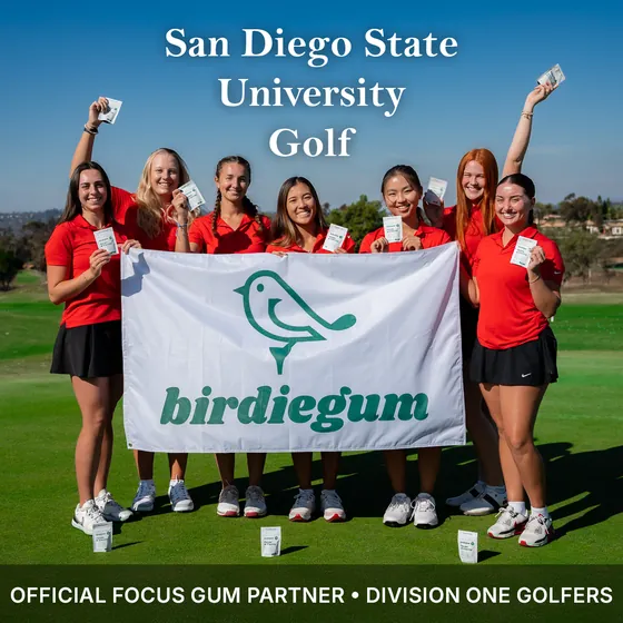 San Diego State University Women's Golf team with birdiegum banner